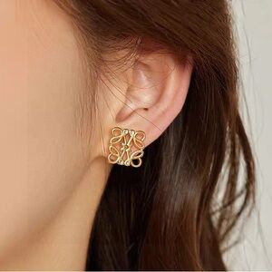 Loewe Gold Filigree Square Logo Stud Earrings